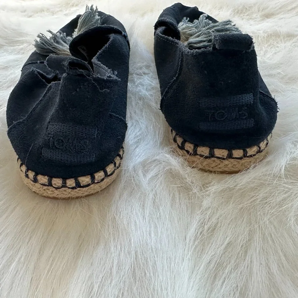 Toms Shoes Espadrilles Suede Tassels Deconstructed Alpargata Blue Sz 8 #10011719